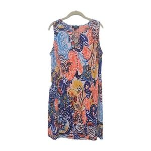 MSK Woman Size 1X Multi-color Print Stretch Knit Shift Dress Sleeveless